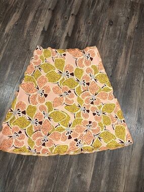 Haystacks Floral A-Line Skirt in Peach and Olive NEW